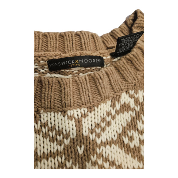Preswick & Moore Small Petite Long Sleeve Tan and White Pullover Knit Sweater - Picture 2 of 7